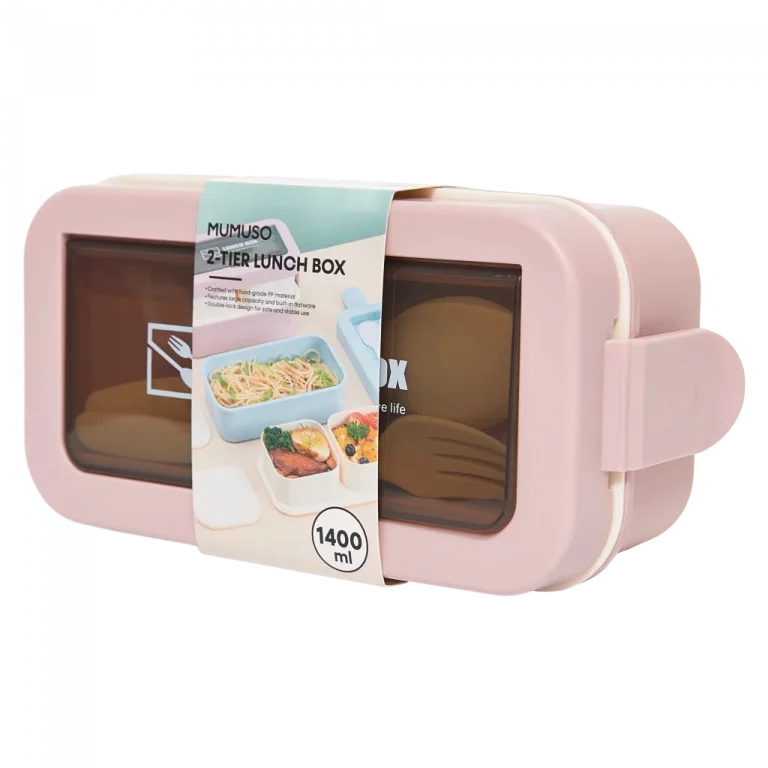 MUMUSO Lunchbox 2-teilig aus Polypropylen, 1400 ml (Rosa) – praktische Lunchbox für Büro oder Schule.
