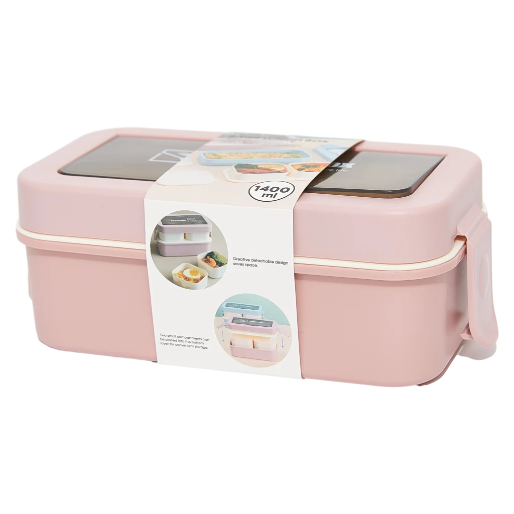 mumuso_lunchbox_2-teilig_polypropylen_1400ml_rosa_3.webp MUMUSO Lunchbox 2-teilig aus Polypropylen, 1400 ml (Rosa) – praktische Lunchbox für Büro oder Schule.