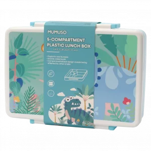 MUMUSO Lunchbox mit 5 Fächern aus PP-Kunststoff, blau mit Dinosaurier, kinderfreundliche Lunchbox für Schule.