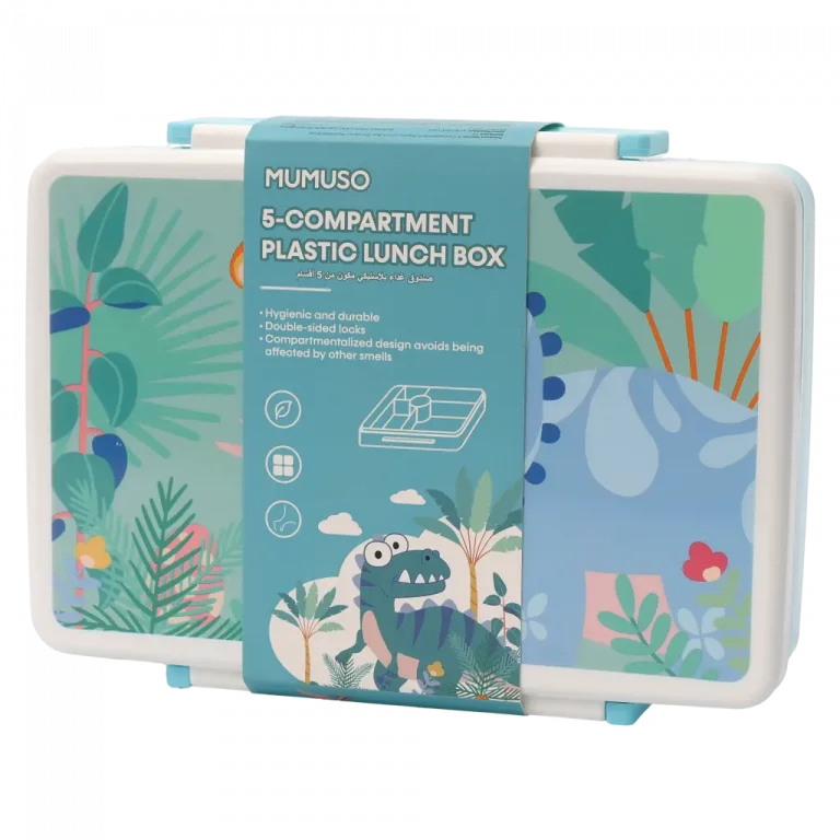 MUMUSO Lunchbox mit 5 Fächern aus PP-Kunststoff, blau mit Dinosaurier, kinderfreundliche Lunchbox für Schule.