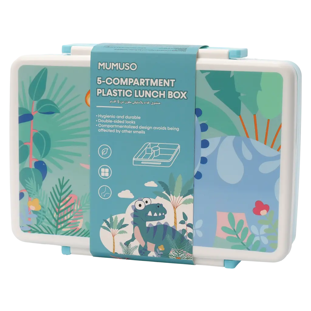MUMUSO Lunchbox mit 5 Fächern aus PP-Kunststoff, blau mit Dinosaurier, kinderfreundliche Lunchbox für Schule.