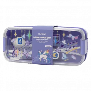 MUMUSO Lunchbox mit Einhorn, 2-stöckig aus Kunststoff, 750 ml (Lila) – praktische Lunchbox für Kinder und Schule.