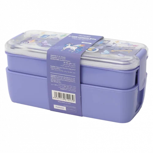 MUMUSO Lunchbox mit Einhorn, 2-stöckig aus Kunststoff, 750 ml (Lila) – praktische Lunchbox für Kinder und Schule.