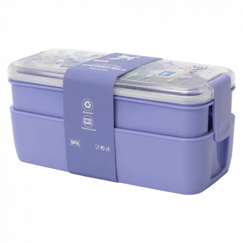 MUMUSO Lunchbox mit Einhorn, 2-stöckig aus Kunststoff, 750 ml (Lila) – praktische Lunchbox für Kinder und Schule.