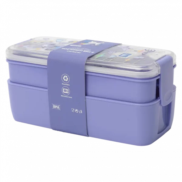 MUMUSO Lunchbox mit Einhorn, 2-stöckig aus Kunststoff, 750 ml (Lila) – praktische Lunchbox für Kinder und Schule.