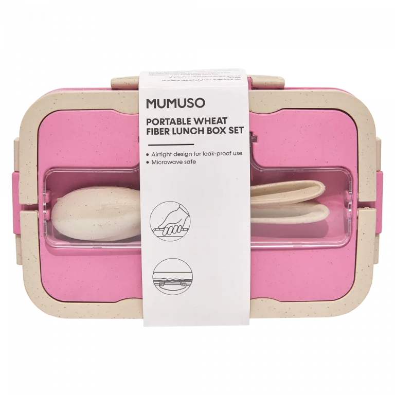 MUMUSO Lunchbox aus Weizenfaser und PP in Rosa – praktische Küchenbox mit Trennwänden für Mahlzeiten, ideal für unterwegs.