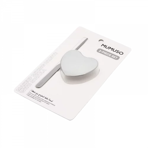 MUMUSO Make-up Palette aus Edelstahl mit Herzform und Spatel (Silber) – hygienisches Beauty Tool Set für Foundation.