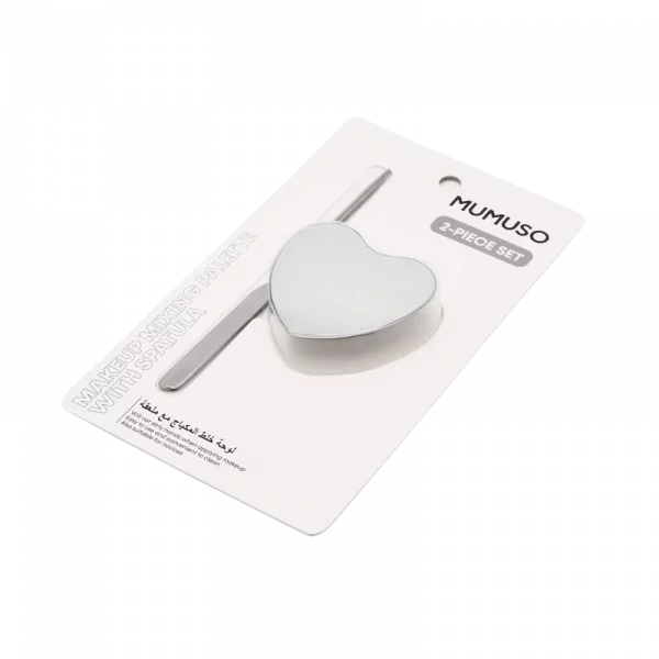 MUMUSO Make-up Palette aus Edelstahl mit Herzform und Spatel (Silber) – hygienisches Beauty Tool Set für Foundation.