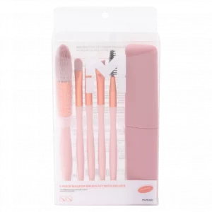 MUMUSO 5-teiliges Make-up-Pinselset mit Etui, Rosa – vielseitiges Schminkpinsel-Set für Gesicht, Augen und Lippen.
