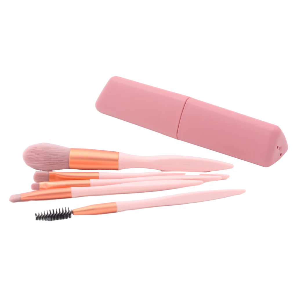 mumuso_make-up-pinselset_5-teilig_etui_rosa_2.webp MUMUSO 5-teiliges Make-up-Pinselset mit Etui, Rosa – vielseitiges Schminkpinsel-Set für Gesicht, Augen und Lippen.