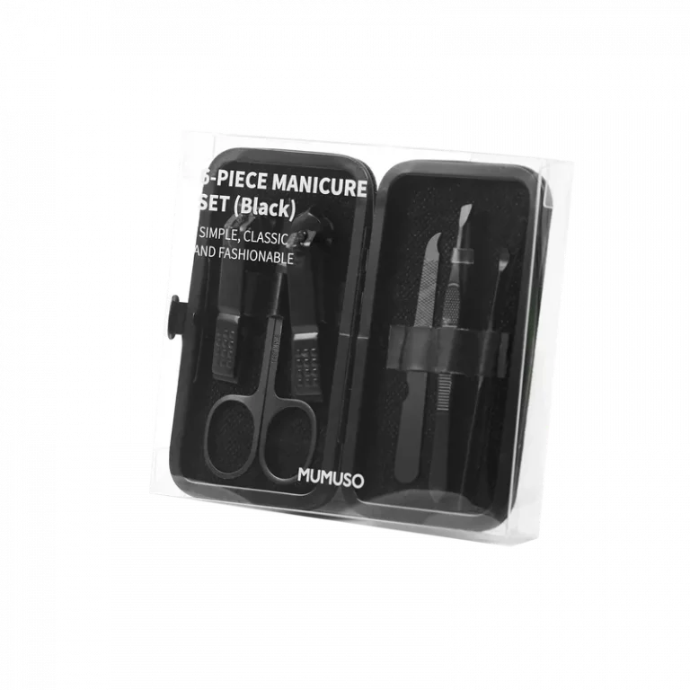 MUMUSO Maniküre-Set schwarz, 6-teilig mit Etui – praktisches Nagelpflege Set für Damen und Herren.