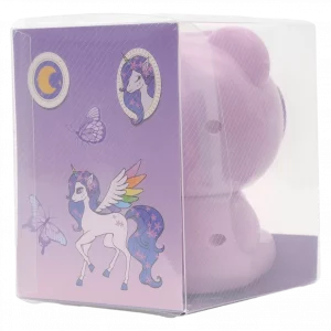 MUMUSO manueller Bleistiftspitzer in Bärenform mit Einhorn, auffangbehälter und lila Gehäuse – optimal für Kinder.