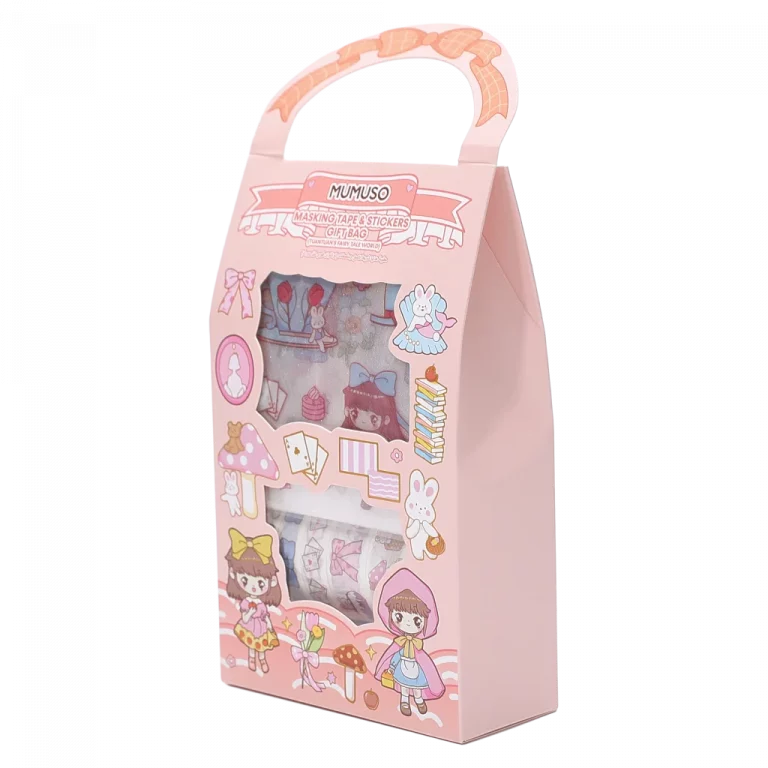 MUMUSO Masking Tape & Sticker Geschenkset für Bastelzubehör mit Märchenwelt Print, rosa – ideal zum Scrapbooking.