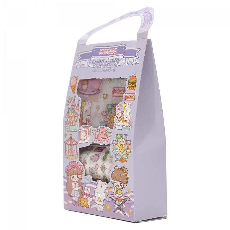 MUMUSO Masking Tape & Sticker Geschenkset mit Tuantuan, mehrfarbig – kreatives Bastelset mit 6 Masking Tapes und 6 Stickern.