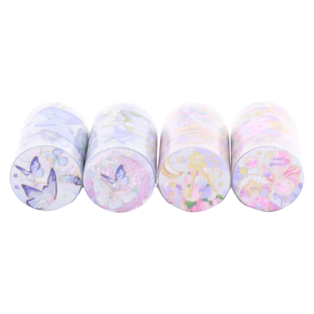 mumuso_masking_tape_schmetterling_33-5g_blau.webp MUMUSO Masking Tape mit Schmetterlings-Print, dekoratives Washi Tape für Bastelarbeiten und Geschenke, 33,5 g (Blau).