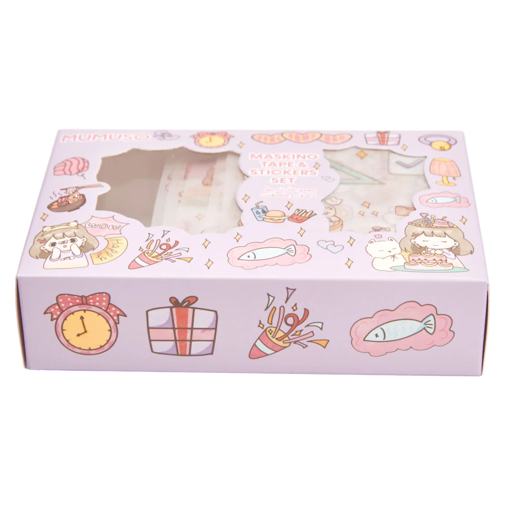 MUMUSO Masking Tape & Sticker Set für Bastelzubehör Dekoration mit 6 Rollen Tape und 6 Stickerbögen, Tier-Print, mehrfarbig.