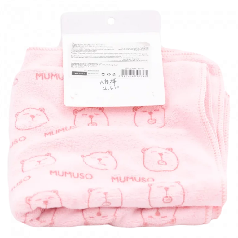 MUMUSO Mikrofaser Gesichtshandtuch, rosa, mit Bären-Print – pflegeleichtes Gesichtstuch für empfindliche Haut.