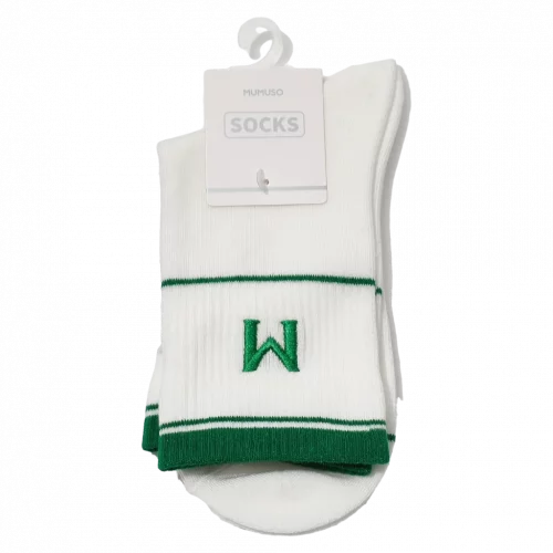 MUMUSO Mini-Crew-Socken Herren aus Baumwolle, weiß mit grünem M, elastische Sneaker-Socken für Alltag und Sport.