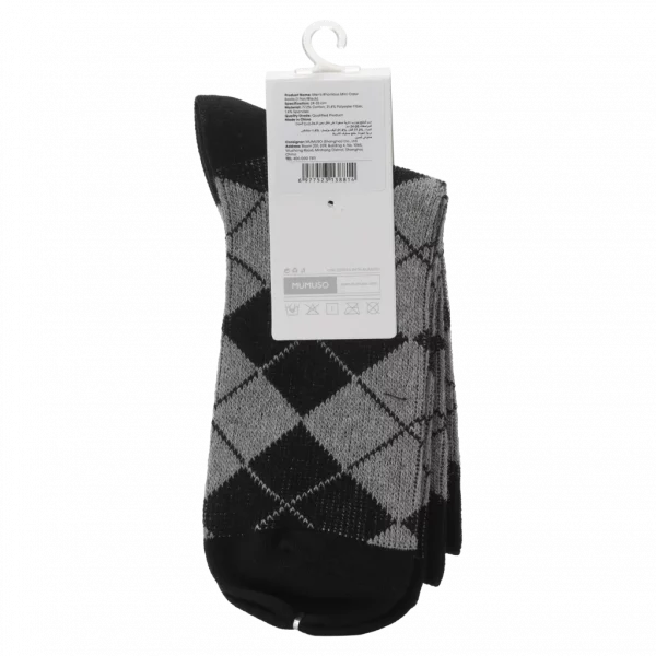 MUMUSO Mini-Crew Herrensocken mit Rauten aus Baumwolle in Schwarz – atmungsaktive Herrensocken für Alltag und Büro.