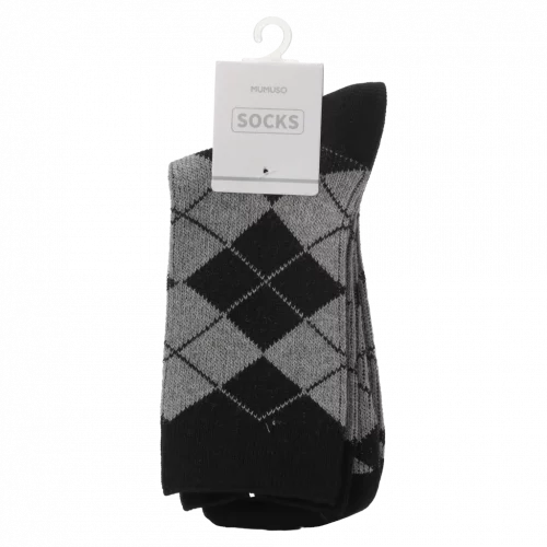MUMUSO Mini-Crew Herrensocken mit Rauten aus Baumwolle in Schwarz – atmungsaktive Herrensocken für Alltag und Büro.