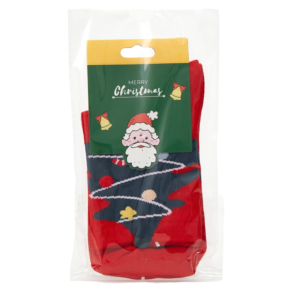 MUMUSO Weihnachtssocken Damen Mini-Crew in Rot mit Weihnachtsbaum – ideale Socken für die Winter- und Weihnachtszeit.