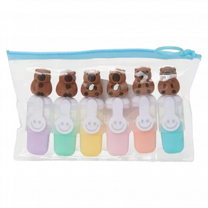 MUMUSO Mini-Textmarker Set mit Capybara, 6 Farben für Schule oder Büro – kompakte Highlighter in praktischer Tasche.