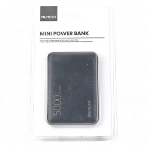 MUMUSO Mini Powerbank 5000 mAh aus ABS und PC, kompakt in Schwarz – portable Powerbank für unterwegs und Reisen.