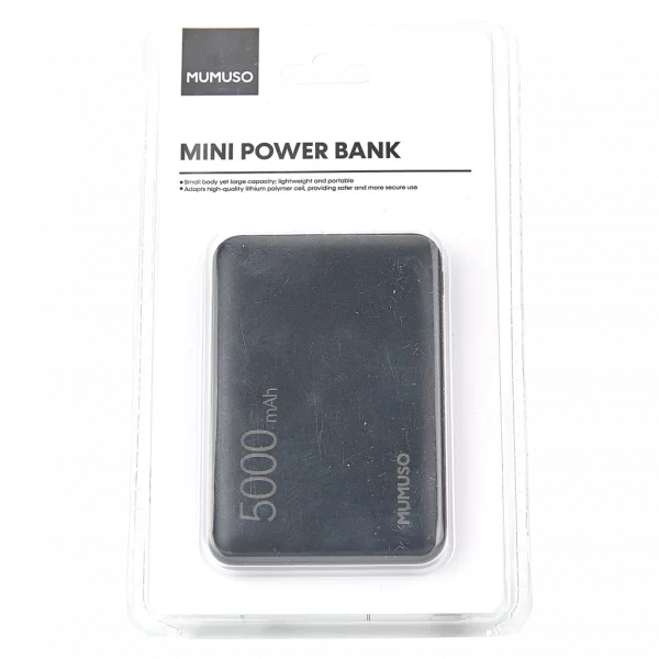 MUMUSO Mini Powerbank 5000 mAh aus ABS und PC, kompakt in Schwarz – portable Powerbank für unterwegs und Reisen.