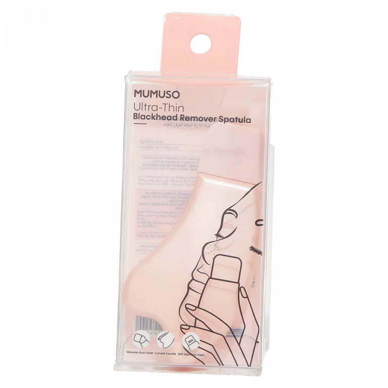 MUMUSO Mitesserentferner-Spatel aus ABS und Edelstahl, ultra-dünn, rosa – Beauty Tool für Porenreinigung im Gesicht.