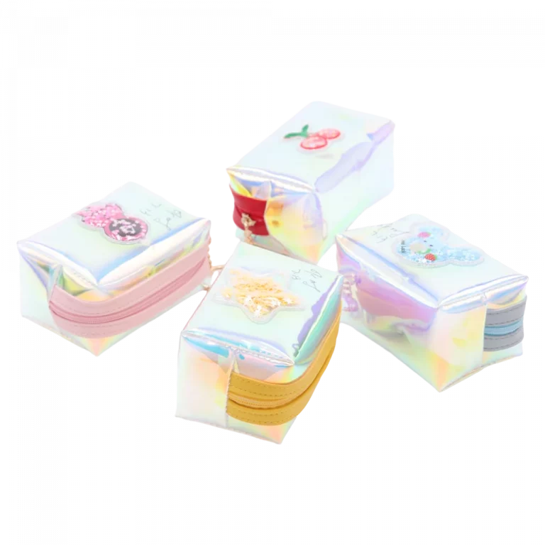 MUMUSO schimmerndes Münzportemonnaie mit Print, kompaktes Format (Rosa) – farbige Geldbörse für Kinder mit Reißverschluss.