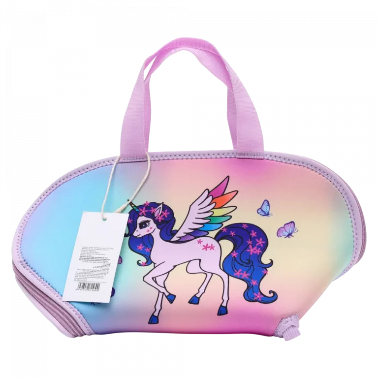 MUMUSO Lunchbag Kinder aus Neopren mit Einhorn und Tragegriff, mehrfarbig – praktische Brottasche für unterwegs.