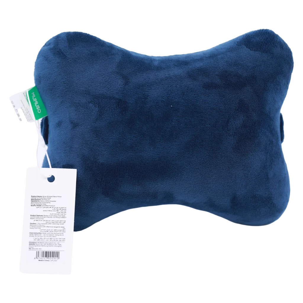 MUMUSO Nackenkissen in Knochenform mit Velvet-Oberfläche, ergonomisch (Navy Blau) – Nackenkissen, weich und stützend.