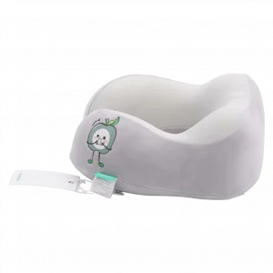 MUMUSO Memory Foam Nackenkissen U-Form mit Apfel, grau – ergonomisches Nackenkissen für entspanntes Reisen und langen Sitzkomfort.