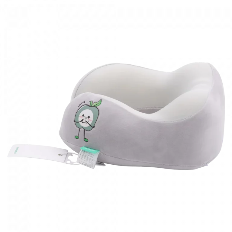 MUMUSO Memory Foam Nackenkissen U-Form mit Apfel, grau – ergonomisches Nackenkissen für entspanntes Reisen und langen Sitzkomfort.