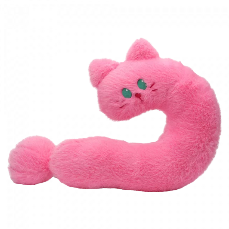 MUMUSO Nackenkissen U-Form als Katze, flauschiges Plüschkissen (Pink), ideal für entspannte Reisen und Kinder.