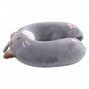 MUMUSO Nackenkissen U-Form mit Memory Foam, grau, mit Katze – ergonomisches Reisekissen für unterwegs.