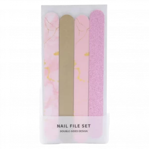 MUMUSO 4-teiliges Nagelfeilen-Set in Rosa/Gold – praktische doppelseitige Nagelfeile, ideal für präzise Nagelpflege.