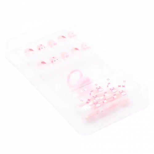 MUMUSO Kinder Nagelfolien in Rosa mit Hasen und Erdbeer-Print – selbstklebende Nagelsticker für Kindernägel, kreativ gestaltbar.