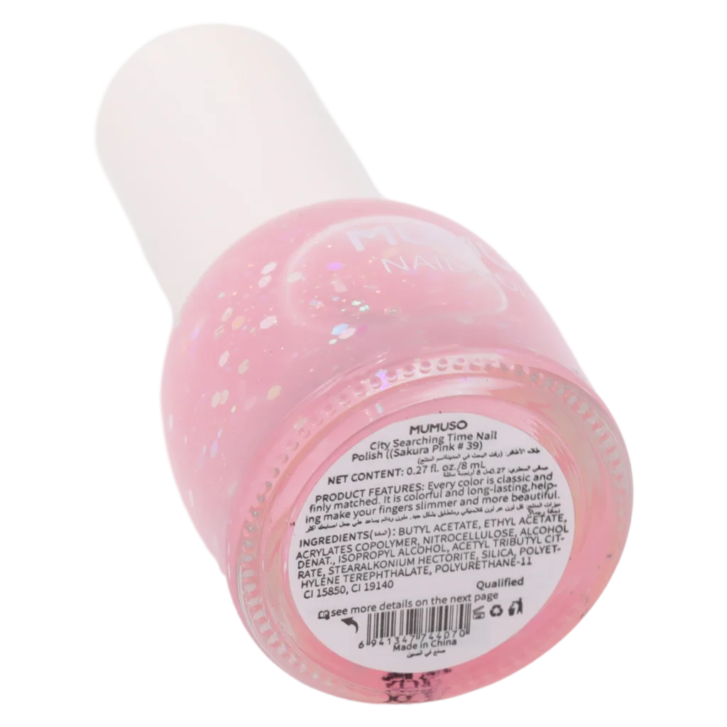 mumuso_nagellack_glitzer-effekt_sakura-pink_rosa.webp MUMUSO Nagellack mit Glitzer-Effekt, Sakura Pink (Rosa) – glitzernder Nagellack für Nageldesign und elegante Looks.