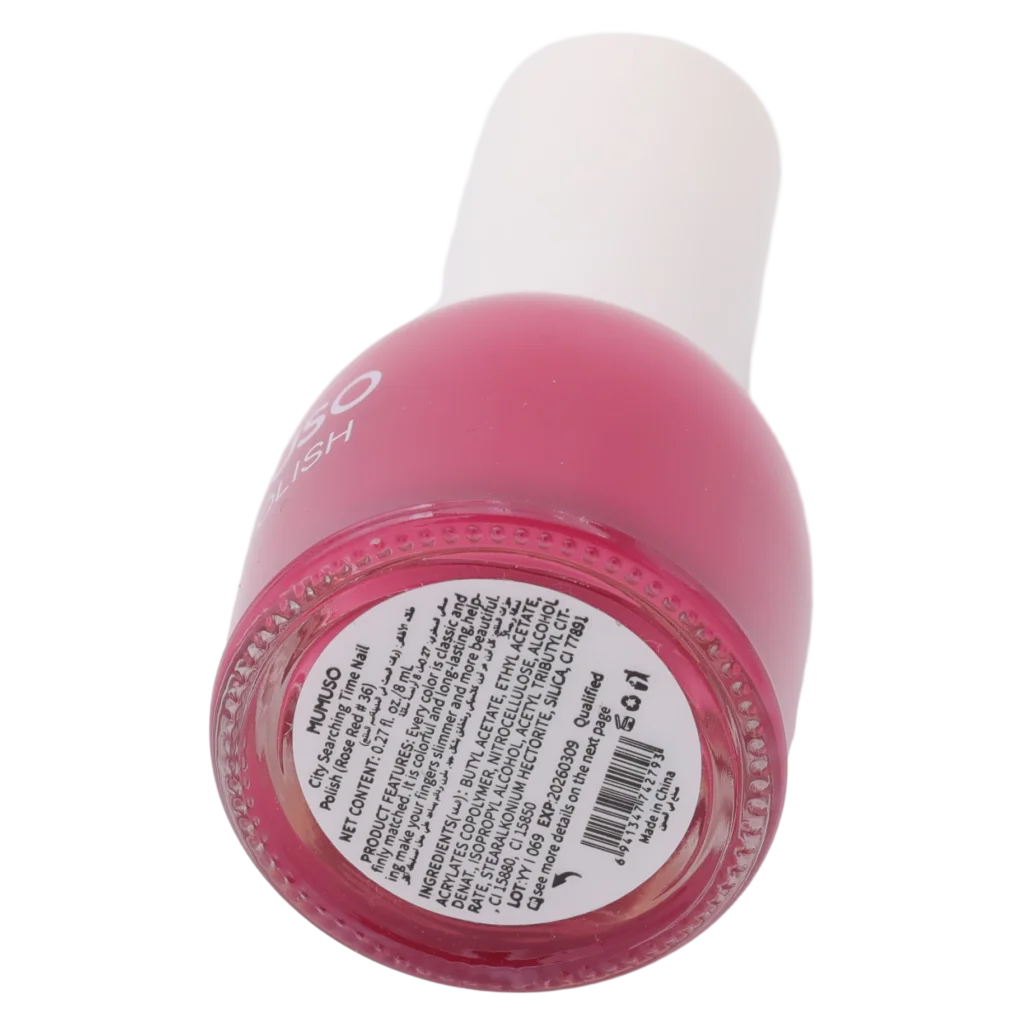 mumuso_nagellack_langanhaltend_54-5g_rose-red.webp MUMUSO Nagellack, langanhaltend, 54,5 g (Rose Red) – Nagellack mit intensiv rosaroter Farbe für gepflegte Nägel.