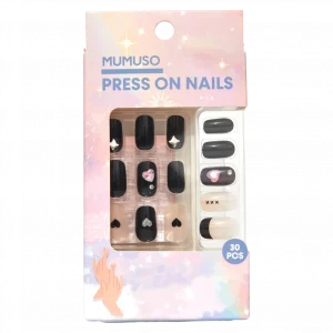 MUMUSO Nagelsticker-Set mit Herz, selbstklebende Press On Nails in Schwarz, 30 Stück für kreative Nagelkunst zuhause.