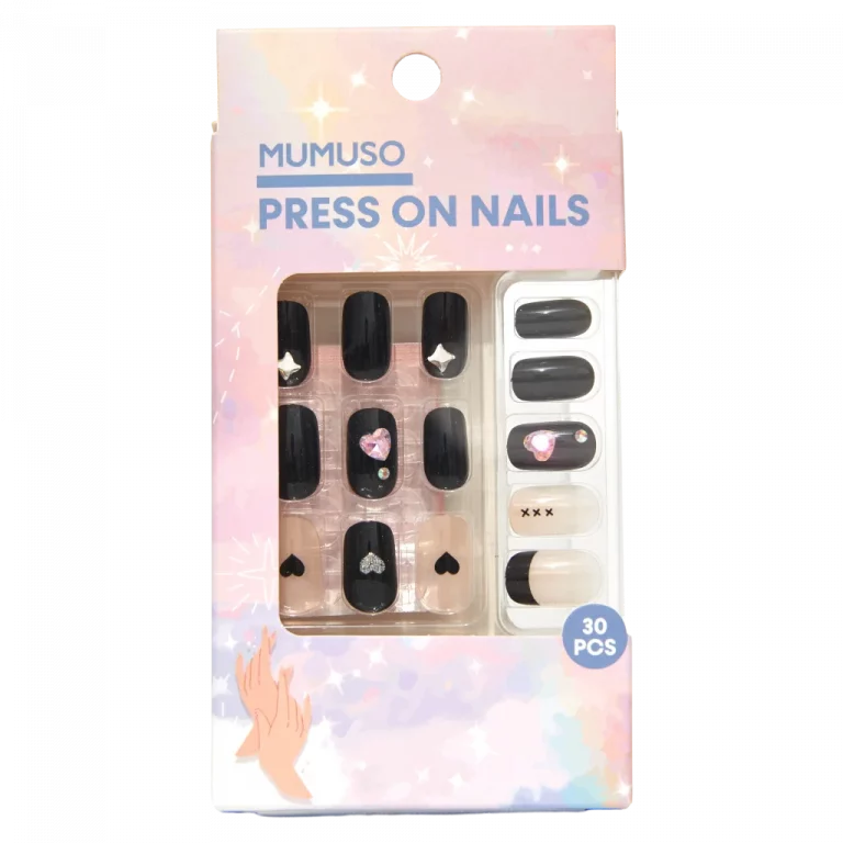MUMUSO Nagelsticker-Set mit Herz, selbstklebende Press On Nails in Schwarz, 30 Stück für kreative Nagelkunst zuhause.