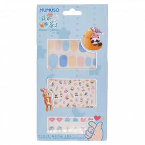 MUMUSO Nagelsticker-Set für Kinder aus ABS mit Schlafmond und Panda, rosa-blau, sicher und kindgerecht anzuwenden.