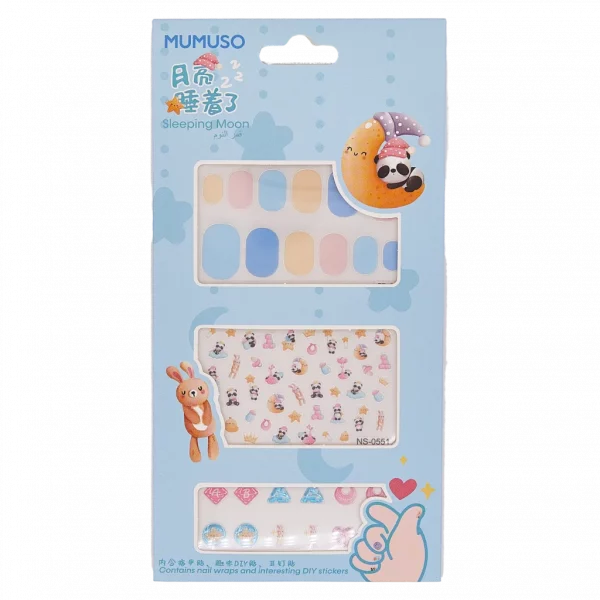 MUMUSO Nagelsticker-Set für Kinder aus ABS mit Schlafmond und Panda, rosa-blau, sicher und kindgerecht anzuwenden.