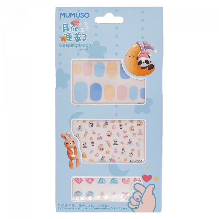 MUMUSO Nagelsticker-Set für Kinder aus ABS mit Schlafmond und Panda, rosa-blau, sicher und kindgerecht anzuwenden.