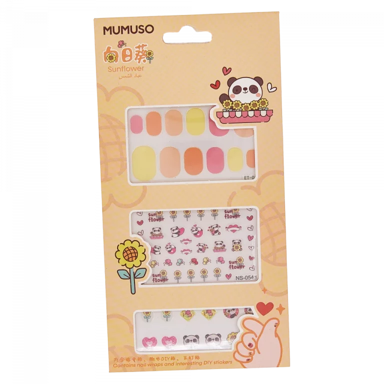 MUMUSO Nagelsticker-Set für Kinder aus ABS, mehrfarbig, mit Sonnenblumen und Panda – kreative Nagelsticker Kinder.