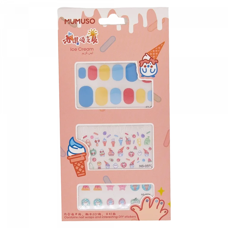 MUMUSO Nagelsticker-Set für Kinder mit bunten Eiscreme-Motiven – kreative Nagelsticker Kinder für Mädchen und Jungen.