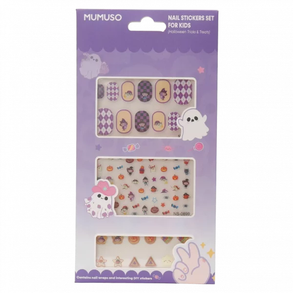 MUMUSO Nagelsticker für Kinder mit Halloweenfiguren, selbstklebend und bunt – kreativer Nagelaufkleber für Mädchen.