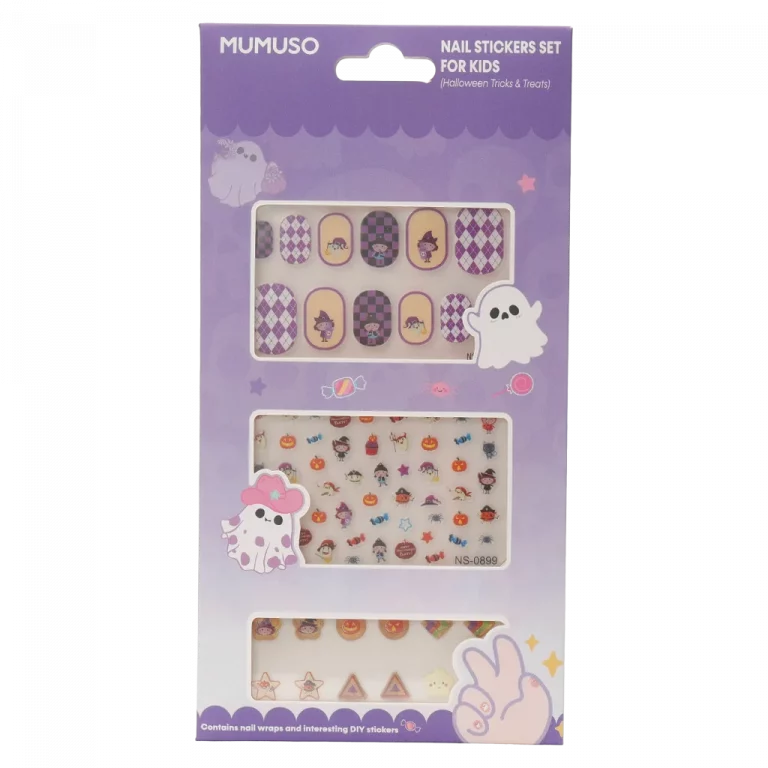 MUMUSO Nagelsticker für Kinder mit Halloweenfiguren, selbstklebend und bunt – kreativer Nagelaufkleber für Mädchen.