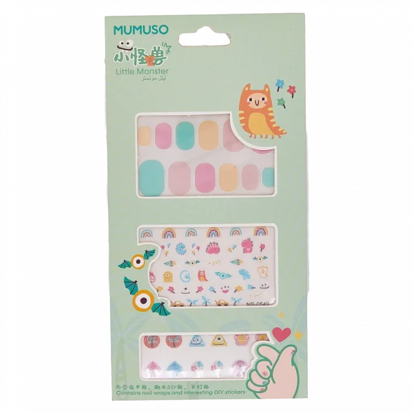 MUMUSO Nagelsticker Kinder mit Monster, selbstklebend, mehrfarbig – Nagelsticker-Set für Kinder mit buntem Monster-Aufdruck.
